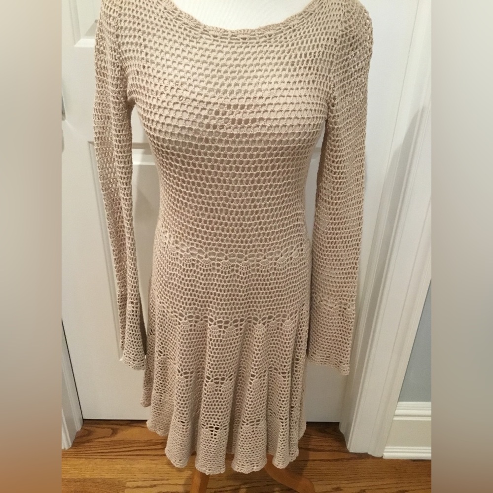 FREE PEOPLE CROCHET DRESS W/ BELL SLEEVES & SEPARATE SLIP LINING SZ SP NWOT